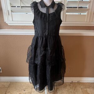 Gothic Black Ruffle Collar Tired Black Vampy Dress Sz XL Dark Romantic Whitchy